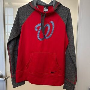 Washington Nationals Hoodie Womens Medium Red Grey Pullover Therma-Fit MLB Nike